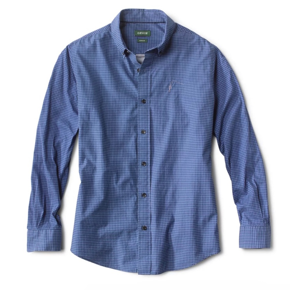 ORVIS Blue Plaid Bitton Down Long Sleeve Polo Shirt